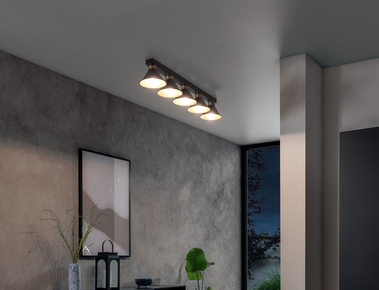 Plafoniera ELTAP, Detmer, 100x17x14 cm, 5xE27, 15W, otel, negru/auriu - imagine 6
